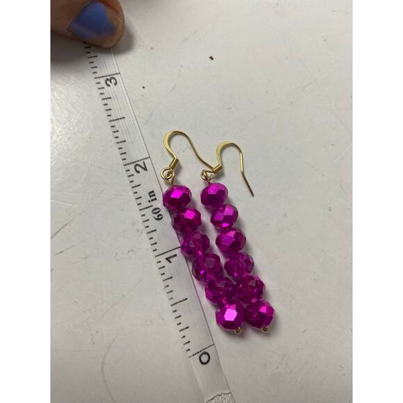 Handmade Fuchsia Glass Bead Dangle Earrings - Picture 3 of 3